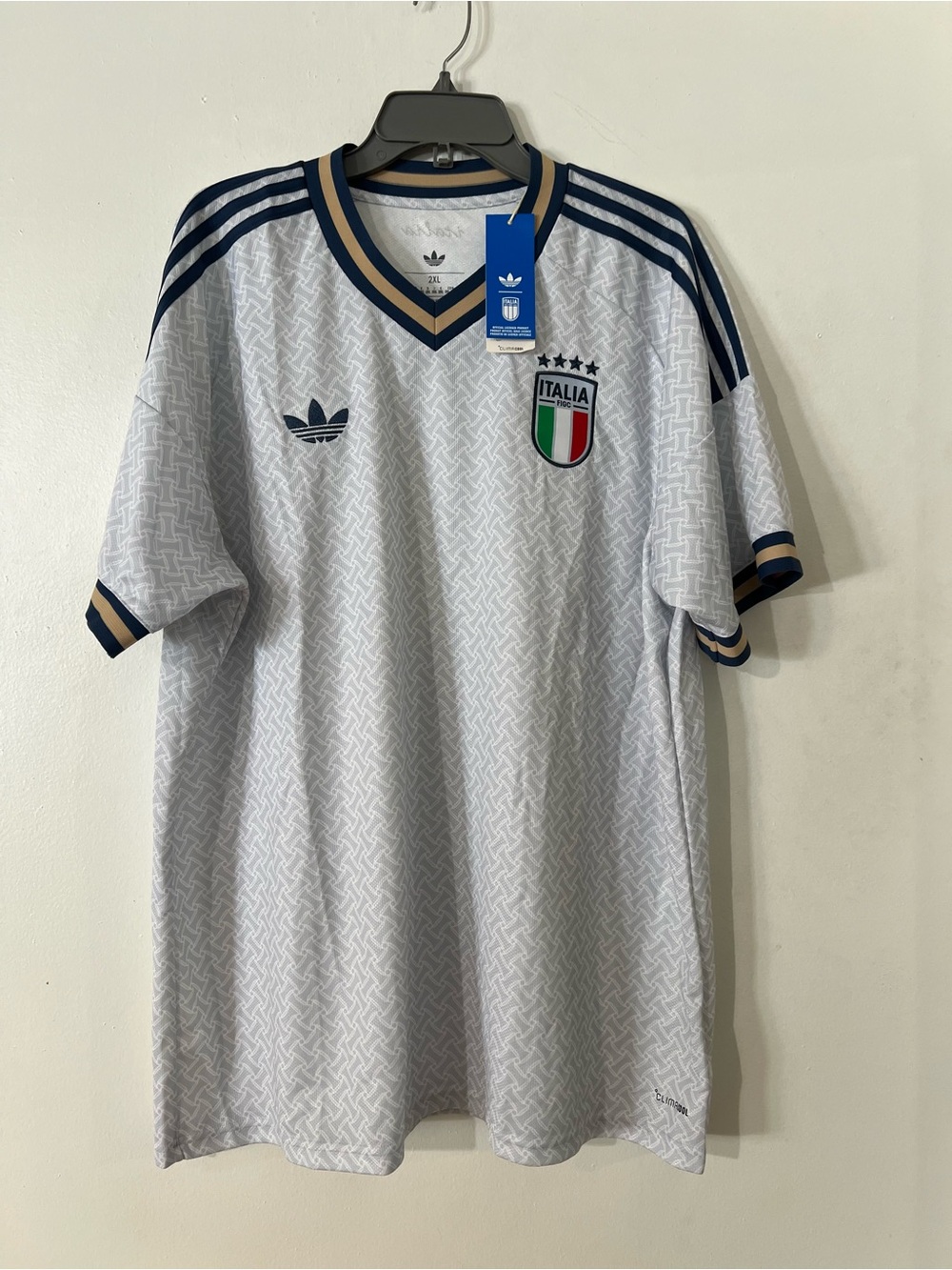 adidas Italy White & Navy Retro Soccer Jersey with Gold Trim